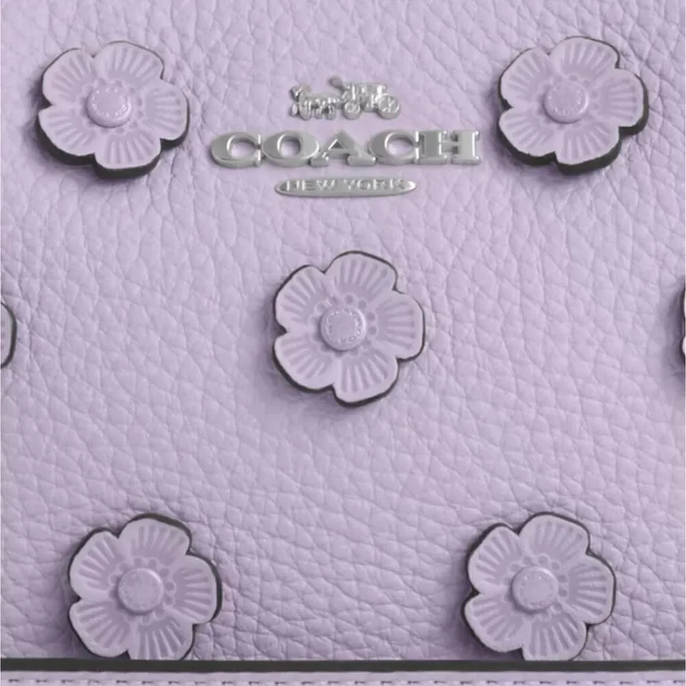 NWT Coach CAJ98 Teri Mini Crossbody Bag With Floral Applique Silver/Lilac
